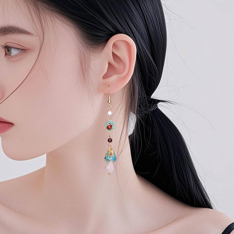 Boucles d'oreilles classiques antiques longues en cloisonné de style palais chinois, accessoires pour Hanfu et Cheongsam, éclairage de niche_voghion.com