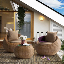 户外沙发茶几组合别墅庭院花园圆形休闲藤椅露天阳台民宿藤编家具