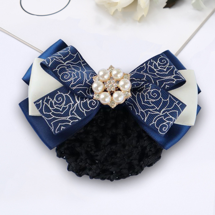 Rose Pattern Multi-Layer Hair Net with Hanging Beads for Professional Hairstyles, Suitable for Flight Attendants, Hotel Staff, and Front Desk Work