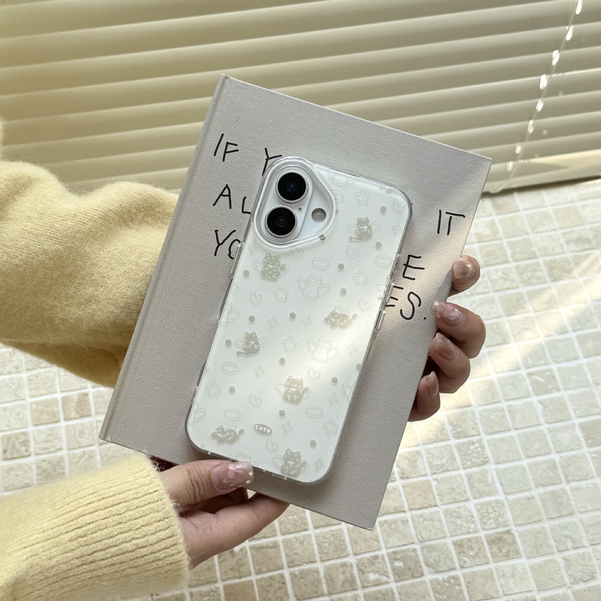 Coreano pantalla completa lunares ángel gato para Apple 16ProMax funda para teléfono móvil 15Pro/14Pro pareja 13P