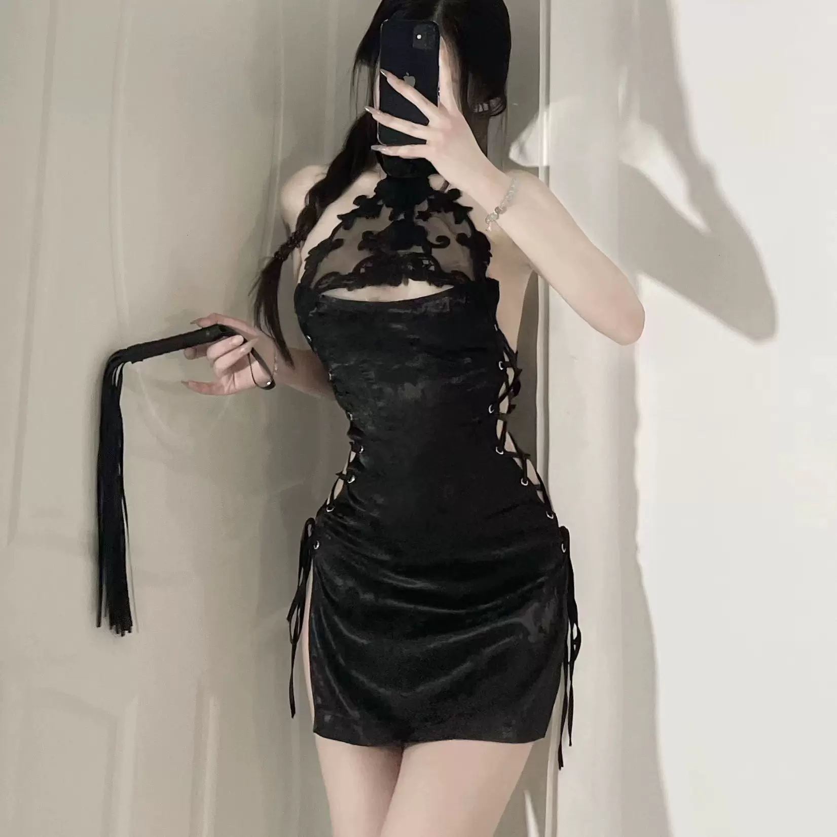 苏漫妮情趣内衣性感睡衣旗袍诱惑激情镂空绑带高叉免脱制服套装