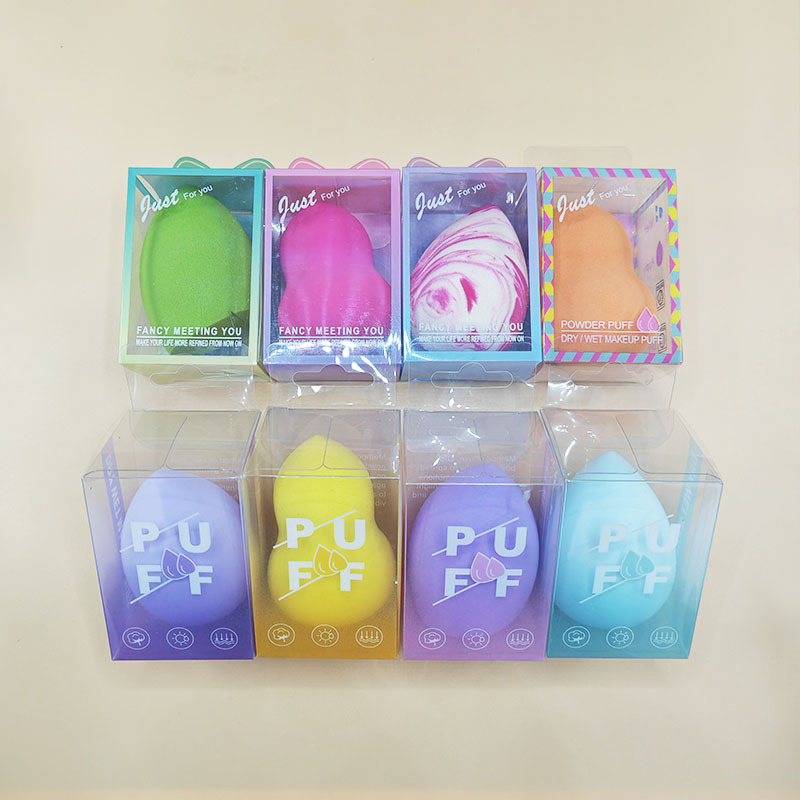 Huevos de maquillaje de belleza, huevos de maquillaje de color, huevos de maquillaje de aire, polvo de maquillaje, caja de PVC transparente, huevos de maquillaje de uso seco y húmedo.