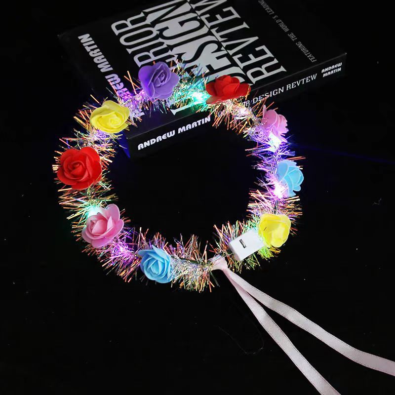 Diez luces, coronas luminosas coloridas, sombreros, diademas, luces led, plumas de princesa para niños, orejas de conejo, guirnaldas con brillo de seda dorada