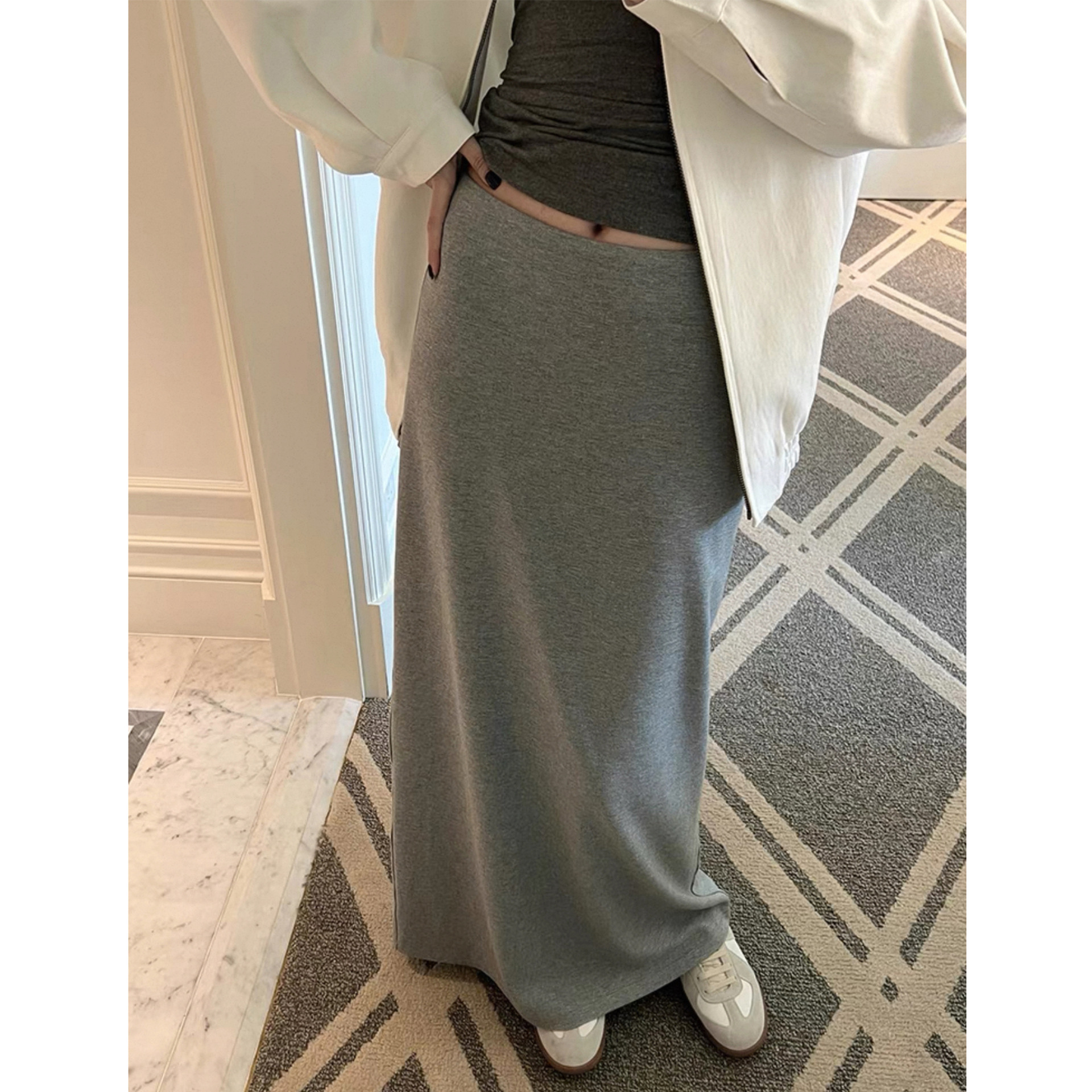 Andeardi Pure Color Basic Lazy Skirt for Women 25 Early Autumn Korean Style Pure Color Simple Loose Slimming Look Draped Long Skirt