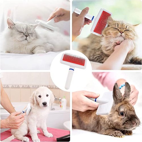 Pet Fur Small White Comb Stainless Steel Needle Comb Dog Cat Canine Hair Removal White Plastic Handle Cleaning Needle