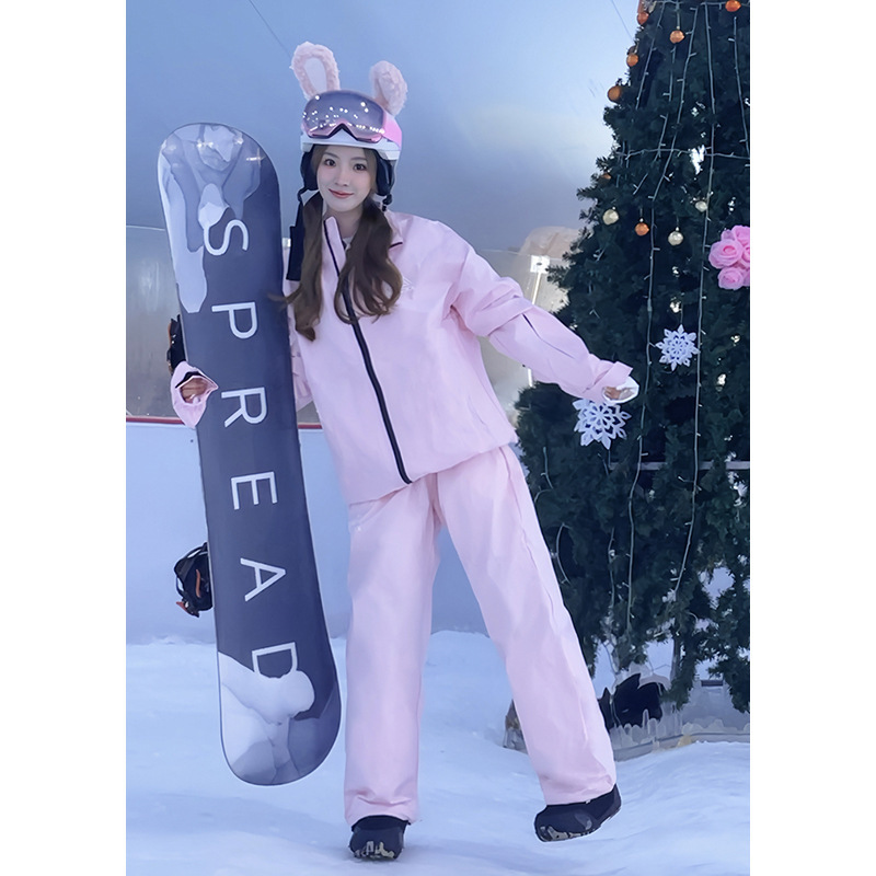 In-Stock Trendy Pink Ski Suit Set, Outdoor Water-Resistant Snowboard and Ski Clothing for Men and Women