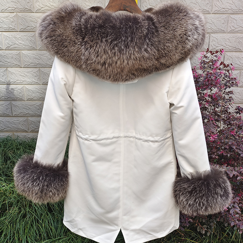 Women's Clothing Sleeve fur new fox fur detachable collar mid length parka fur mink coat women's_voghion.com