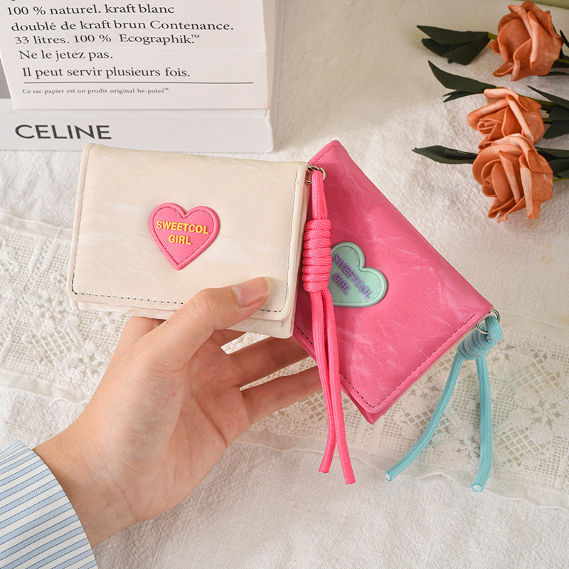 Cartera de cuerda ~ estilo coreano INS cartera de amor para mujeres cartera de damas corta simple al por mayor 30% descuento estudiantes