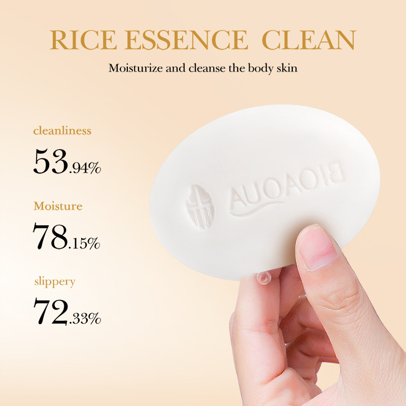 Todo en inglés BIOAOUA Jabón de puré de arroz Limpieza profunda Baño Lavado facial Jabón hecho a mano Jabón Comercio exterior transfronterizo