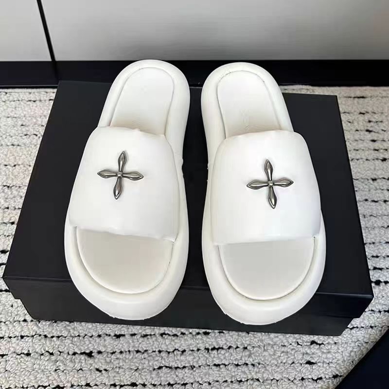 SM Flower Classic Leather Outerwear Strap 2024 Summer New Women's Slippers Thick Bottom Cross_voghion.com