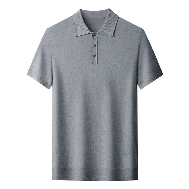 高級メンズ 100 マルベリーシルク半袖 Tシャツ夏薄手ニット半袖シンプルカジュアルシルクポロシャツ男性用|undefined