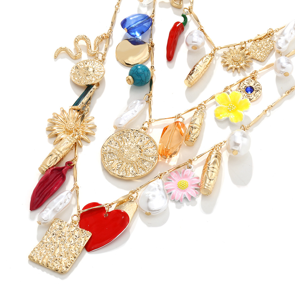 Collar multicapa serpiente corazón perla estilo europeo casual_voghion.com