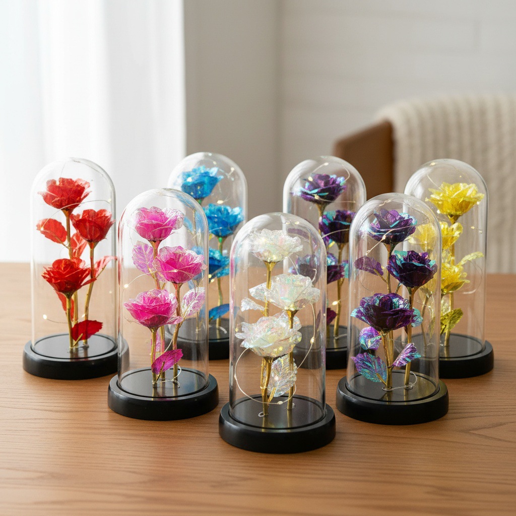 Rosas transfronterizas inmortales flores cubierta de vidrio decoración pareja regalos de día de San Valentín Día de la Madre ideas de cumpleaños 38 regalos pequeños