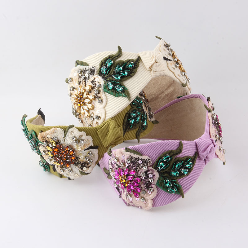 200g Weight Hair Band Hair Accessories Type Rhinestones Inlay Material Baroque Style Flower Cloth Inlay Rhinestone Hair Band