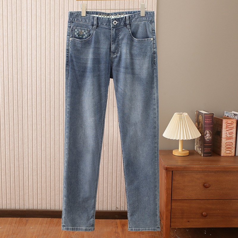 Men's Summer Breathable Cool Fit Straight Slightly Stretch Casual Long Tencel Jeans 1Y004