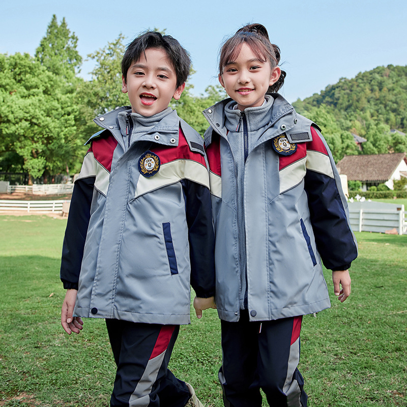 校服冲锋衣秋冬装新款小学生英伦风运动套装儿童开学班服三件套
