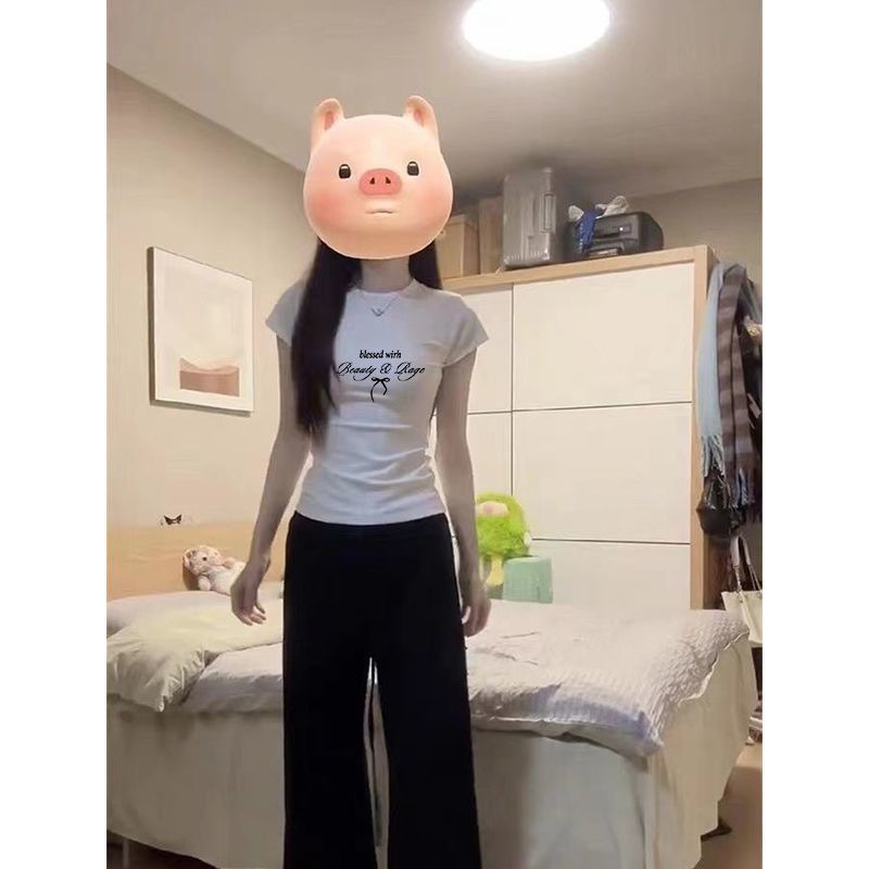 Camiseta corta de mujer impresa blanca texturizada arco camiseta de manga corta de mujer 2026 verano nueva moda ropa delgada image 1