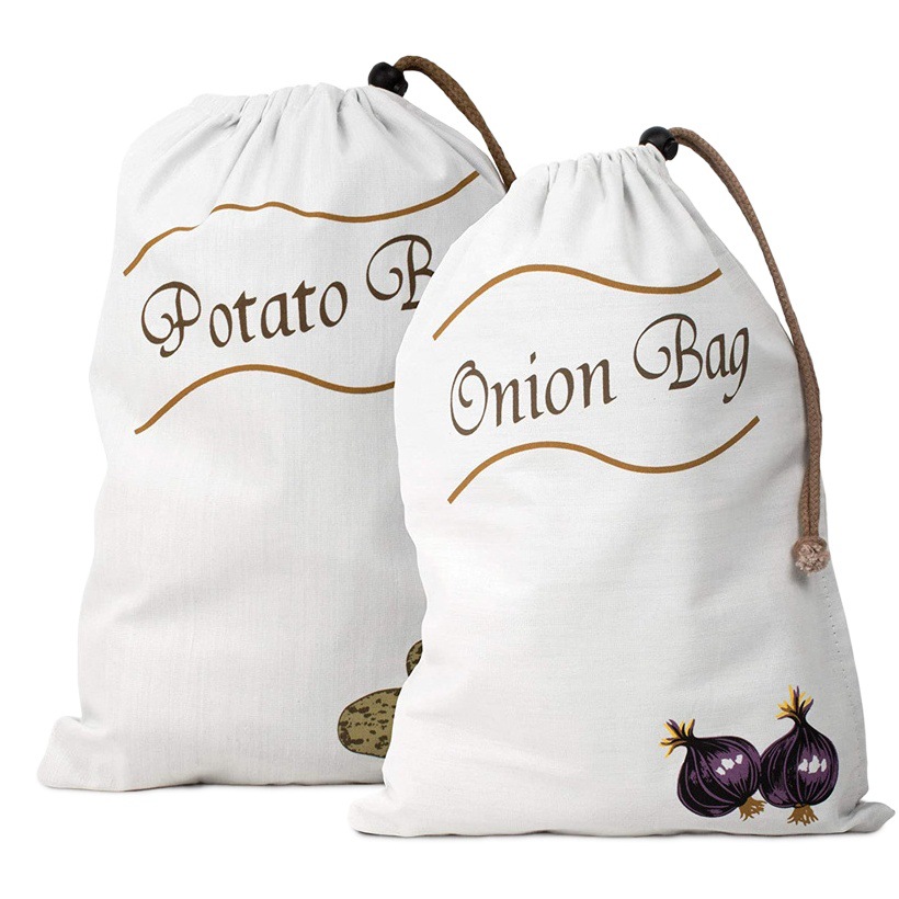 En stock bolsa de cordón de patata cebolla bolsa de almacenamiento fresco bolsa de almacenamiento colgante bolsa de almacenamiento de frutas y verduras bolsa de lona entrega de una pieza