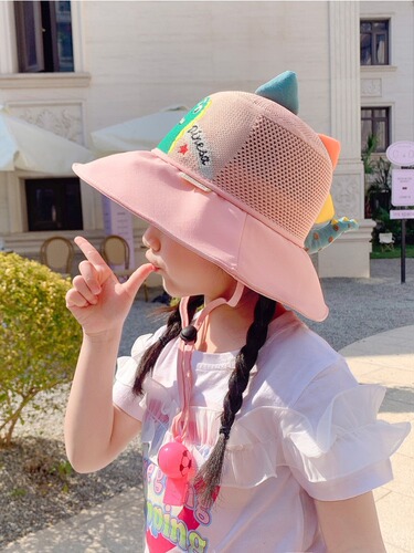 Children's Sun Hat Summer Unisex Kids Large Brim Sun Hat Baby Cartoon Mesh Sunshade Hat Fisherman Hat AA
