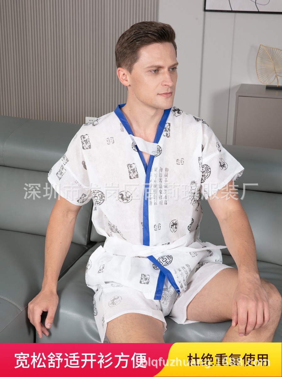厂家直销环保材料百莉琪无纺布浴服温泉养生理疗一次性桑拿服大码