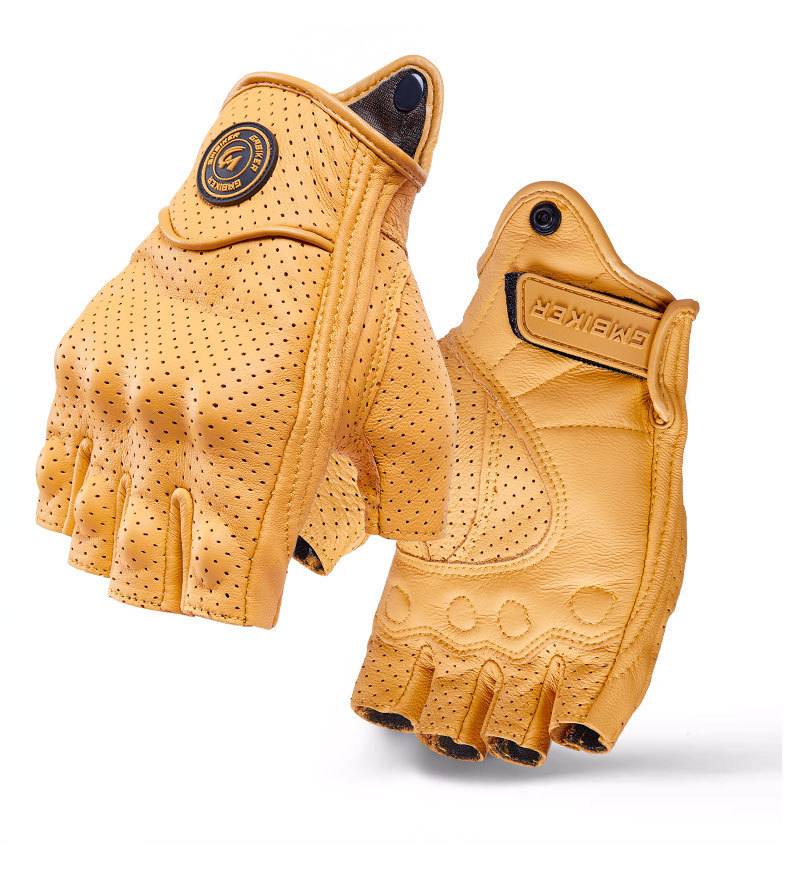 Motorcycle Sheepskin Gloves Retro Biker Riding Half Finger Four Seasons Summer Windproof Breathable Drop Protection
