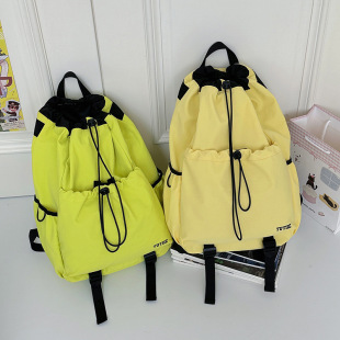Drawstring Pocket Backpack Women's Casual Commuting Lightweight Outdoor Backpack Stitching Contrasting Color Waterproof Travel Bag