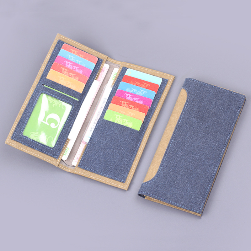 Cartera larga para hombres, lienzo, cartera de denim para hombres, bolso de traje delgado, bolso de tarjetas para hombres, cartera de 12 tarjetas.