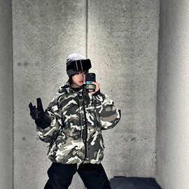 跨境正确版原标BL家24SS迷彩滑雪服连帽棉衣夹克外套宽松版情侣款