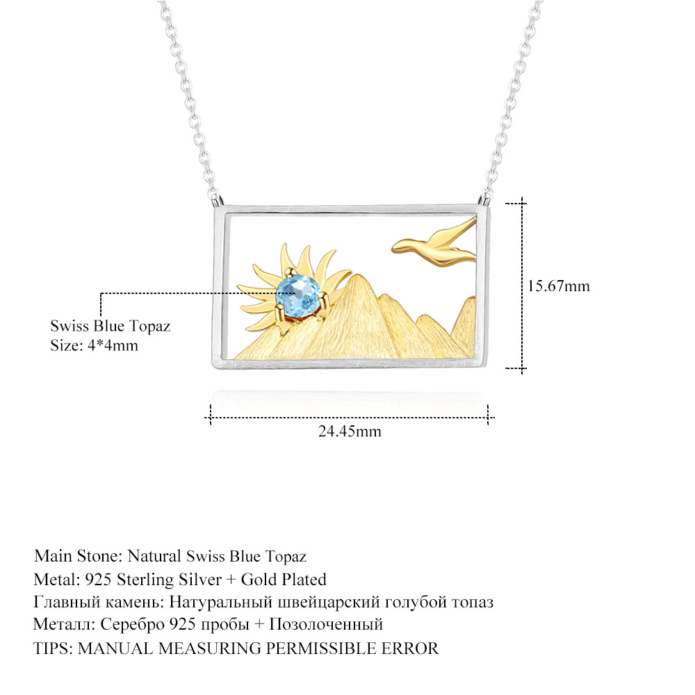 design fashion natural Choi Bao Pendant Sunrise and sunset design 925 Set colour gemstone Necklace Pendant