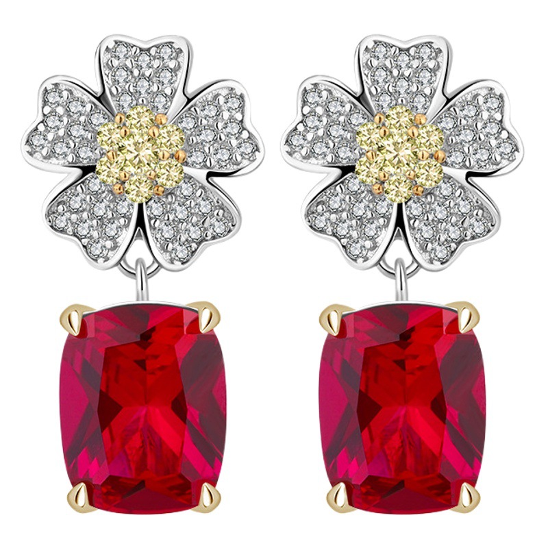 Zhuang Sheng joyería S925 plata simulación color tesoro embalaje independiente flor retro simple de las mujeres 8*10