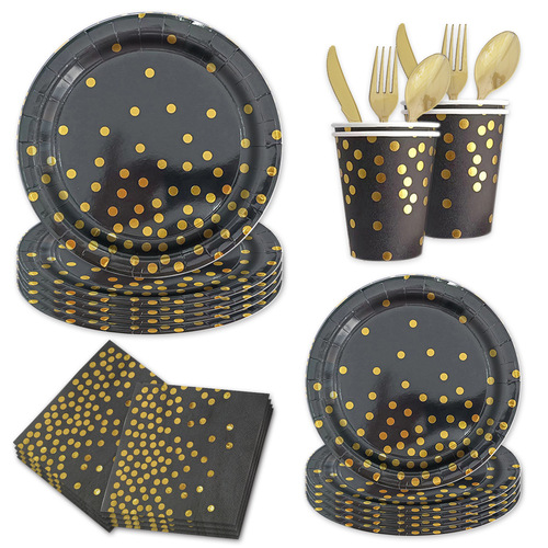 Scattered dot black gradient hot stamping paper plate party supplies disposable hot stamping paper plate paper cup tissue tableware