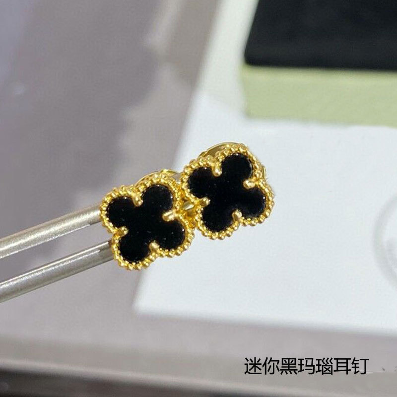 梵家高版本925银四叶草耳钉女18k玫瑰金耳环气质玛瑙纯银节日礼物|undefined