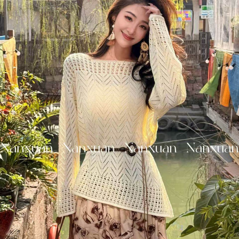 2026 Spring New Design Hollow-Out Knit Cardigan for Women, Korean Style, Lightweight, Loose, Versatile Knit Top