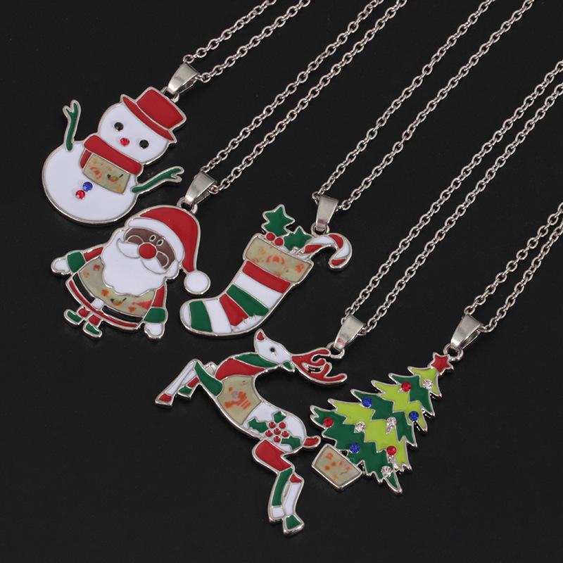 跨境新项链首饰搪瓷油涂鹿皮靴雪人圣诞老人快乐圣诞项链女