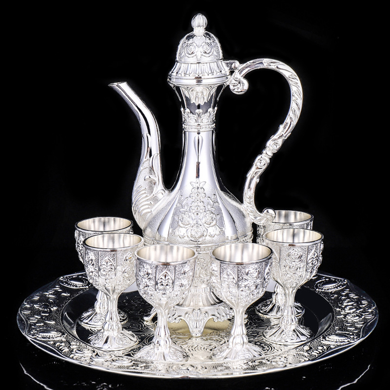 Light Luxury Silver Wine Decanter, Exquisite Ancient Wine Vessel, Baijiu Glass, Yellow Wine Pot, Household Creative Wedding Celebration Wine Set