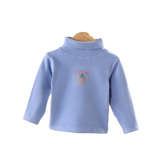 Children's base layer shirt for autumn and winter, warm, suitable for middle and small children, high collar, baby long sleeve, deerskin single top, thick warm.