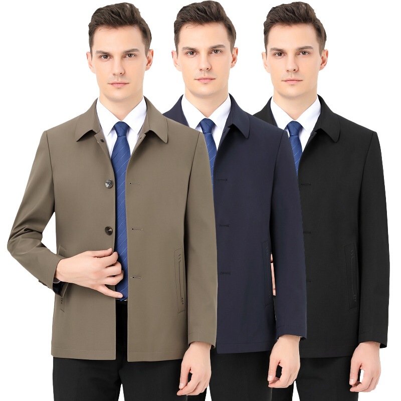 Brand Mulberry silk men's jacket spring and autumn loose plus size lapel jacket men's business casual non-ironing men's jacket Brand Mulberry silk men's jacket spring and autumn loose plus size lapel jacket men's business casual non-ironing men's jacket