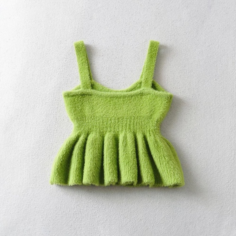 solid color pleated ruffled fluffy camisole NSXDX117978