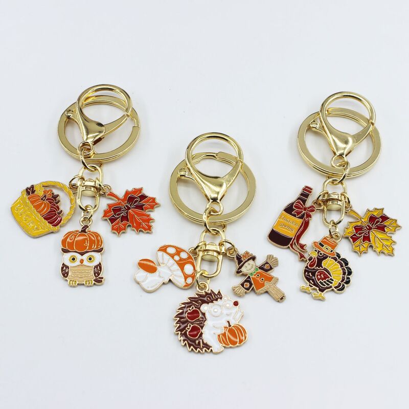 Thanksgiving Keychain Mushroom Turkey Pumpkin Scarecrow Alloy Oil Drip Bag Pendant Harvest Gift Jewelry Thanksgiving Keychain Mushroom Turkey Pumpkin Scarecrow Alloy Oil Drip Bag Pendant Harvest Gift Jewelry