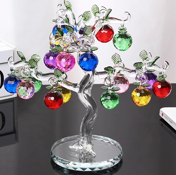 水晶苹果树摆件 水晶平安树招财摇钱树客厅新房乔迁家居送礼礼品