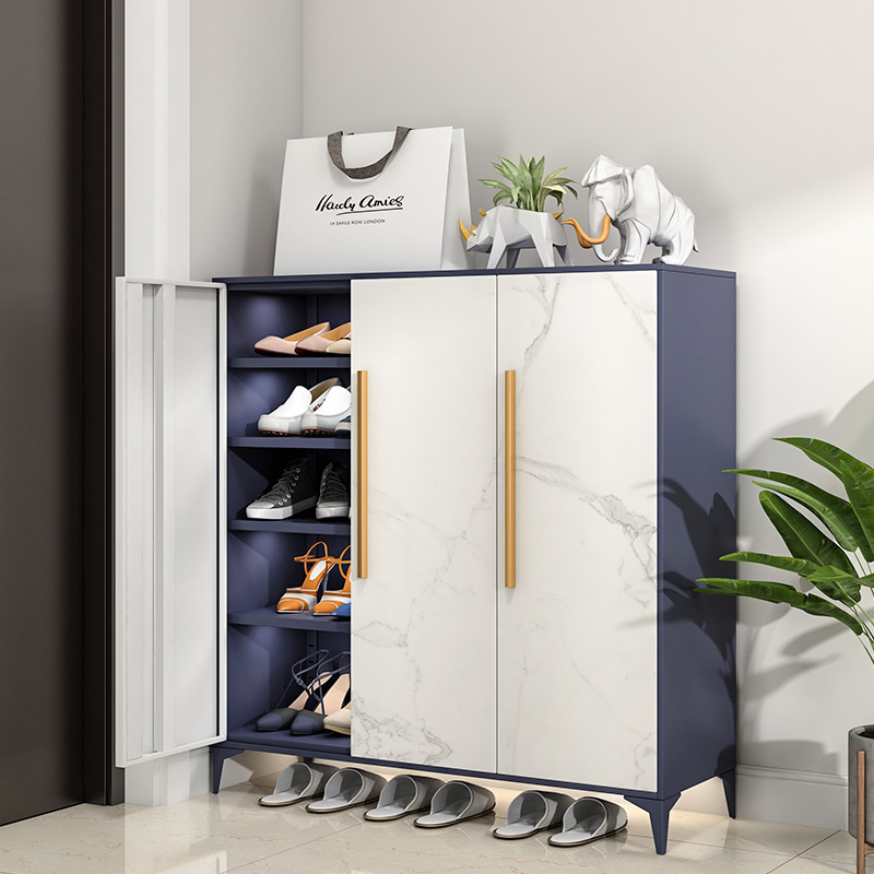 Zapatero Gabinete de acero gabinete de almacenamiento de entrada del hogar con cerradura moderno simple armario de gran capacidad interior y exterior Zapatero