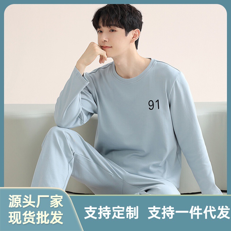 Pajamas Men's Summer Modal Thin Loose Casual Crewneck Pullover Long Sleeve Trousers Spring and Autumn Home Clothes suit