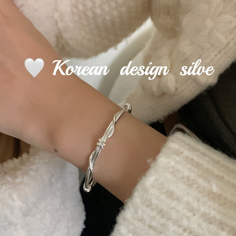 韓版日系高級感ins風銀飾品 S925純銀纏繞手鐲疊戴百搭氣質手飾女
