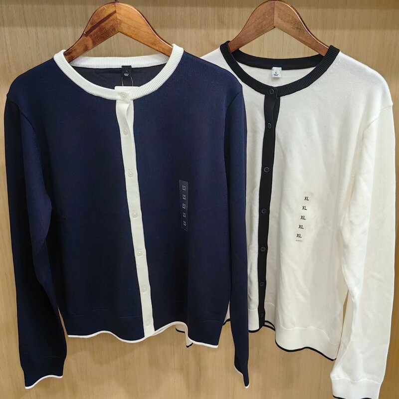 Women's Cotton Modal Blend Round Neck Color-Blocked Knitted Cardigan/Sweater Jacket New Style Top 484505