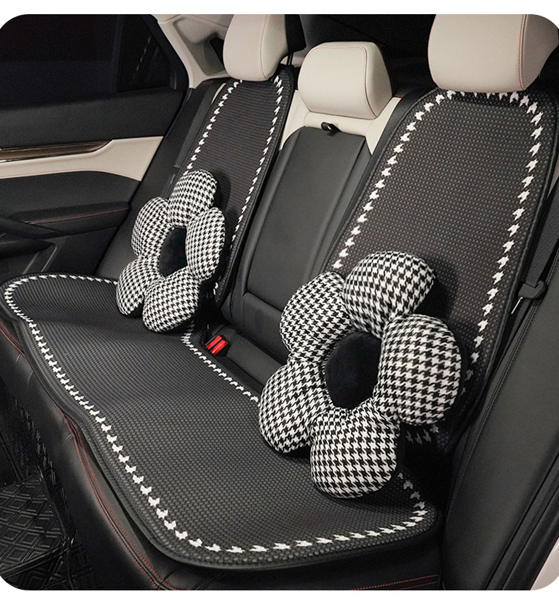 Houndstooth Floral Car Headrest and Lumbar Support Creative Car Seat Neck Pillow Cushion Trendy Car Interior Accessories