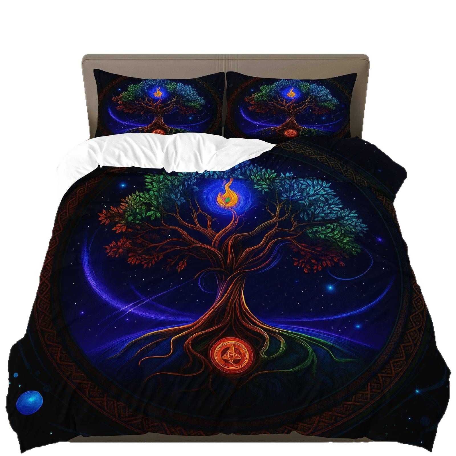 Retro dorado árbol de vida impresión digital abrasión kit de edredón textil suave piel transpirable TEMU / J