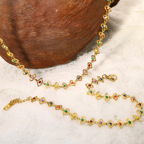 European and American Devil's Eye colorful oil dripping titanium steel necklace women's ins style non-fading niche high-end jewelry set