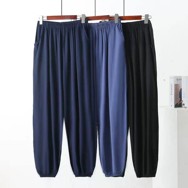 Cotton Silk Middle-aged and Old Men's Trousers Neck-up Large Size Training Pants Sports Artificial Cotton Summer Pocket Loose Home Pants