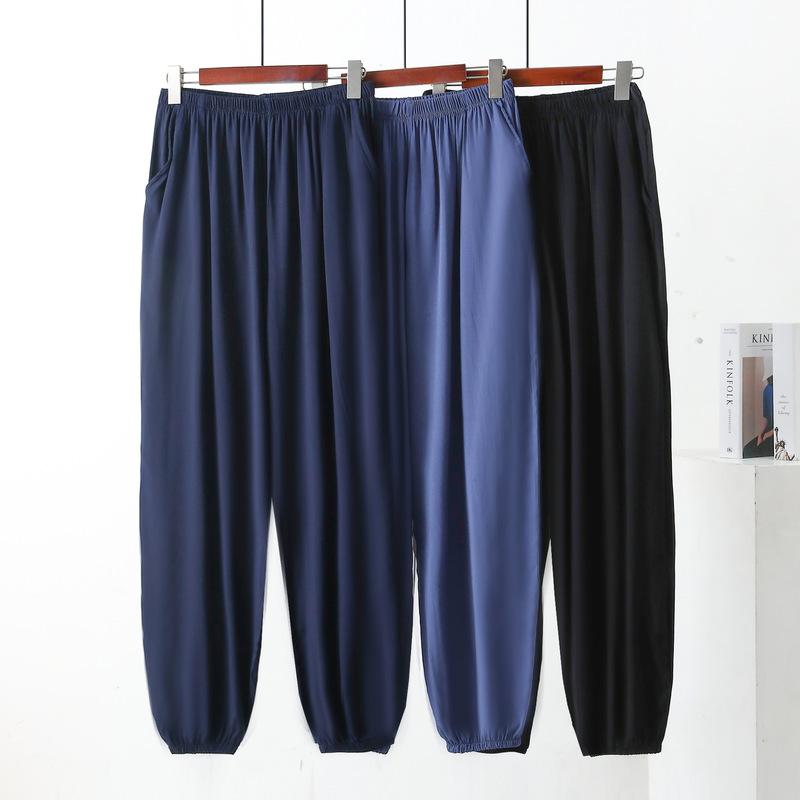 Cotton Silk Middle-aged and Old Men's Trousers Neck-up Large Size Training Pants Sports Artificial Cotton Summer Pocket Loose Home Pants