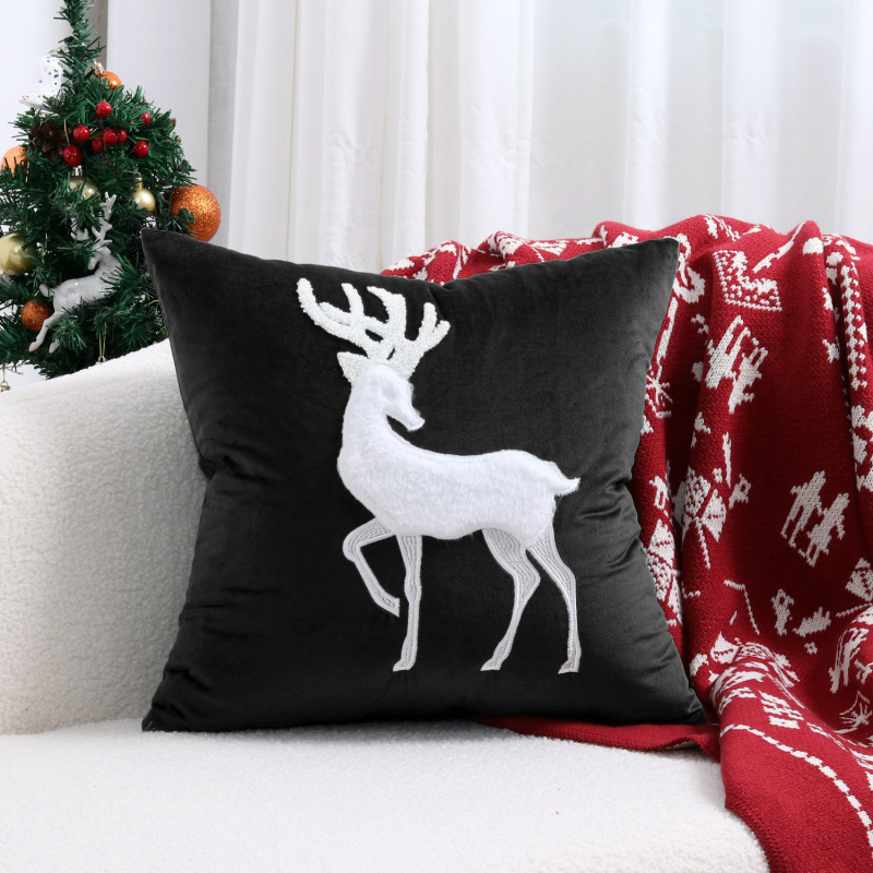 ヘラジカのクリスマスツリーブロンズ枕カバー、秋冬スノーフレーク刺繍クッションカバー45*45、クロスボーダーホットセール|undefined